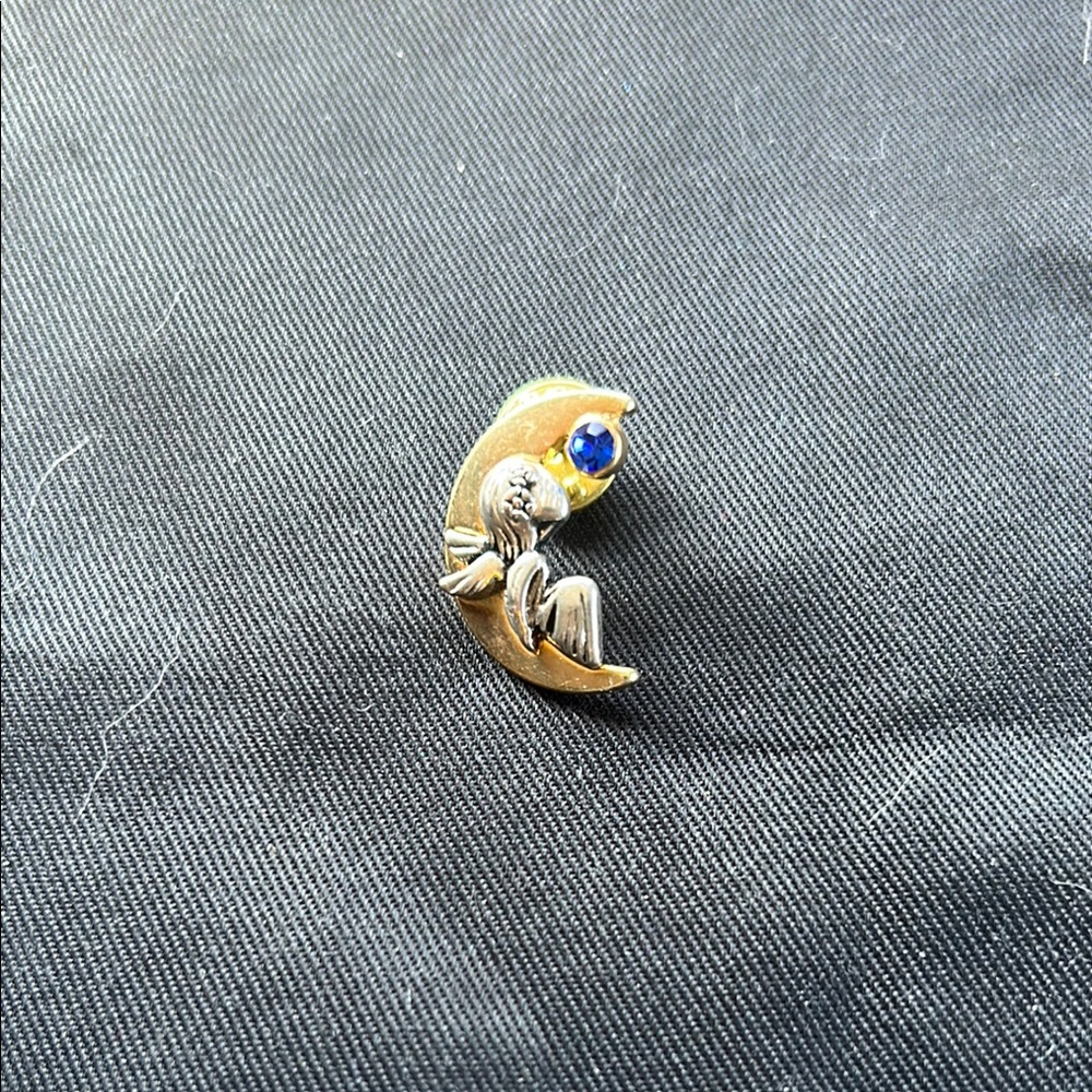 Celestial Gold and Silver Brooch with Blue Accent